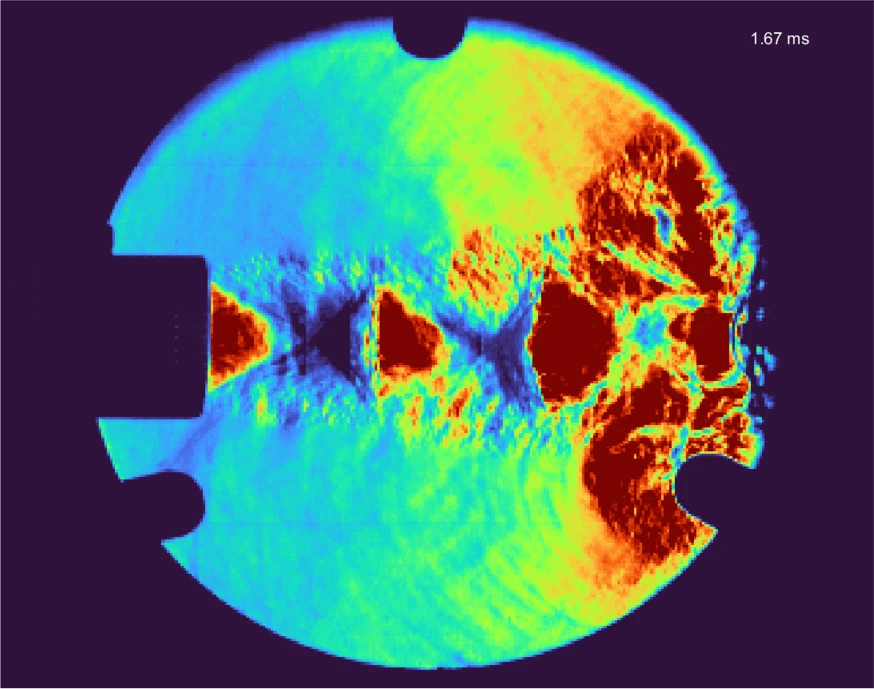 Shock-tube schlieren frame showing a wavefront in air